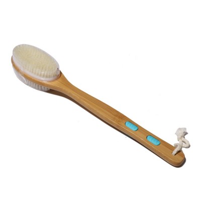 Soft and Stiff Bristles, Exfoliating Double-sided Brush Head for Wet or Dry Long Wooden Handle Bath Brush